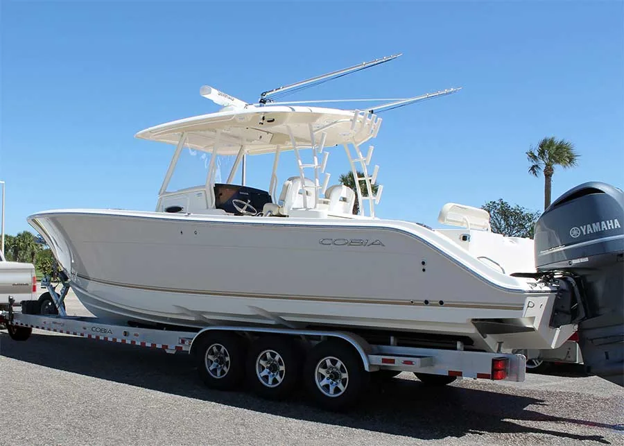 Oshawa boat loaded on a trailer for recovery and towing