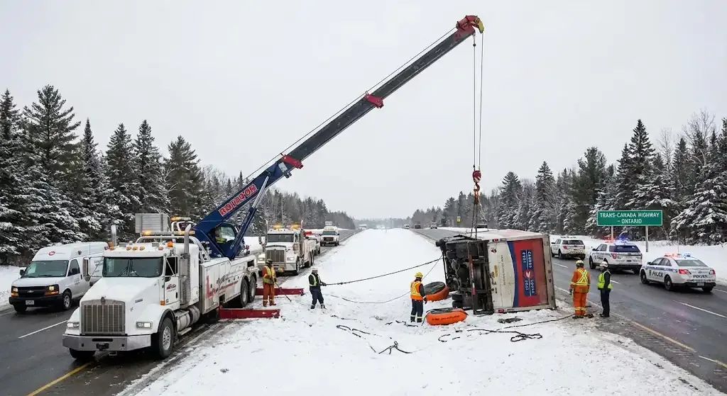 Oshawa truck towing on highway corridor